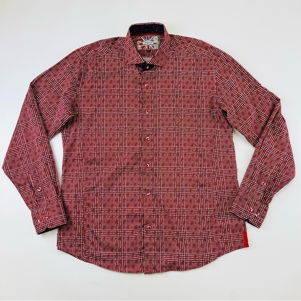 7 Downie St check paisley purse cotton long sleeve business casual shirt XL